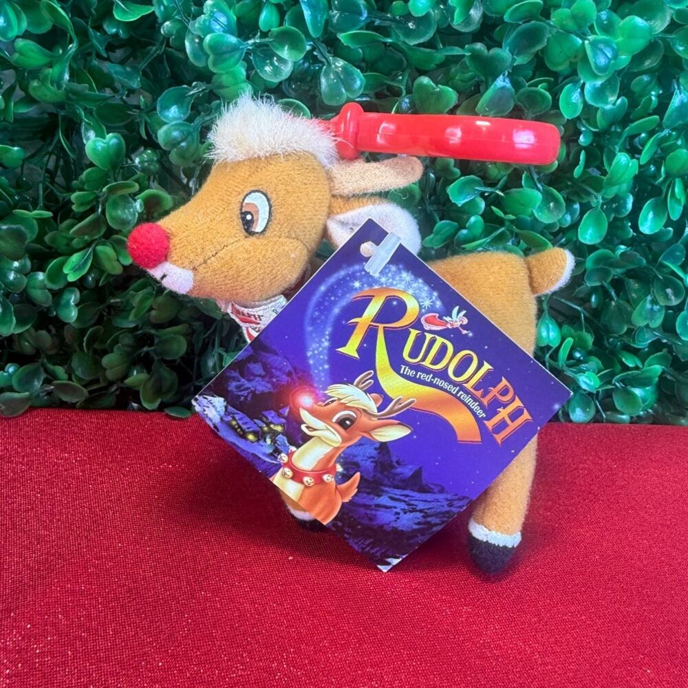 Vintage 1999 Prestige Rudolph Red Nosed Reindeer Plush Keychain Mini Clip On 4"